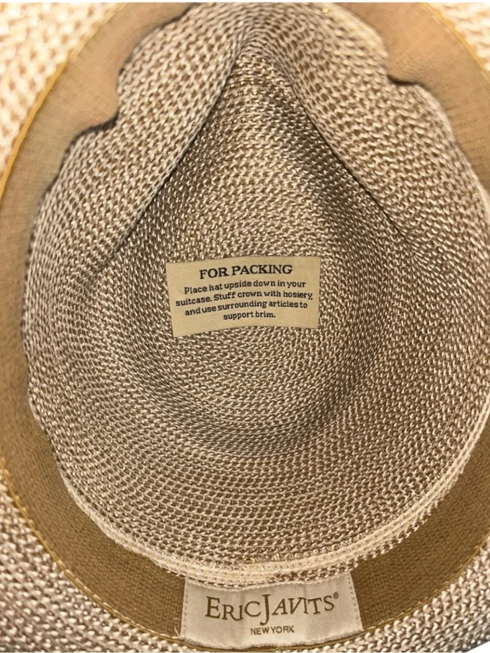 Eric Javits Women's Classic Straw Fedora Peanut & White Packable Lightweight Hat - Picture 6 of 9